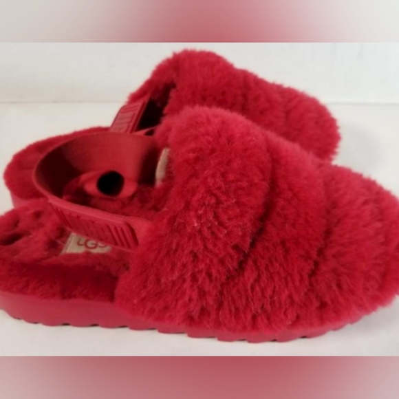 UGG SUPER FLUFF SLIDE Sheepskin Slippers Back Strap Red Size 8 - Picture 3 of 7